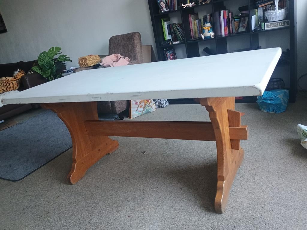 Robuuste kloostertafel met wit blad, Ophalen of Verzenden
