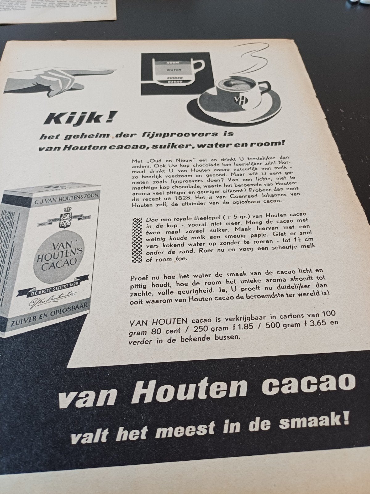 paginagrote Advertentie van Houten cacao 1939, Ophalen of Verzenden, Zo goed als nieuw, Overige typen