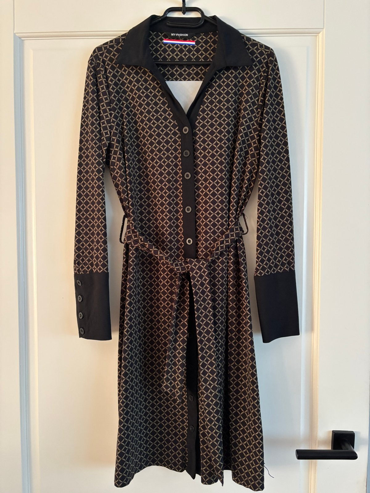 My-Pashion Travelstof Jurk met Print en Ceintuur, Kleding | Dames, Jurken, Zwart, Maat 42/44 (L), Ophalen of Verzenden, Zo goed als nieuw