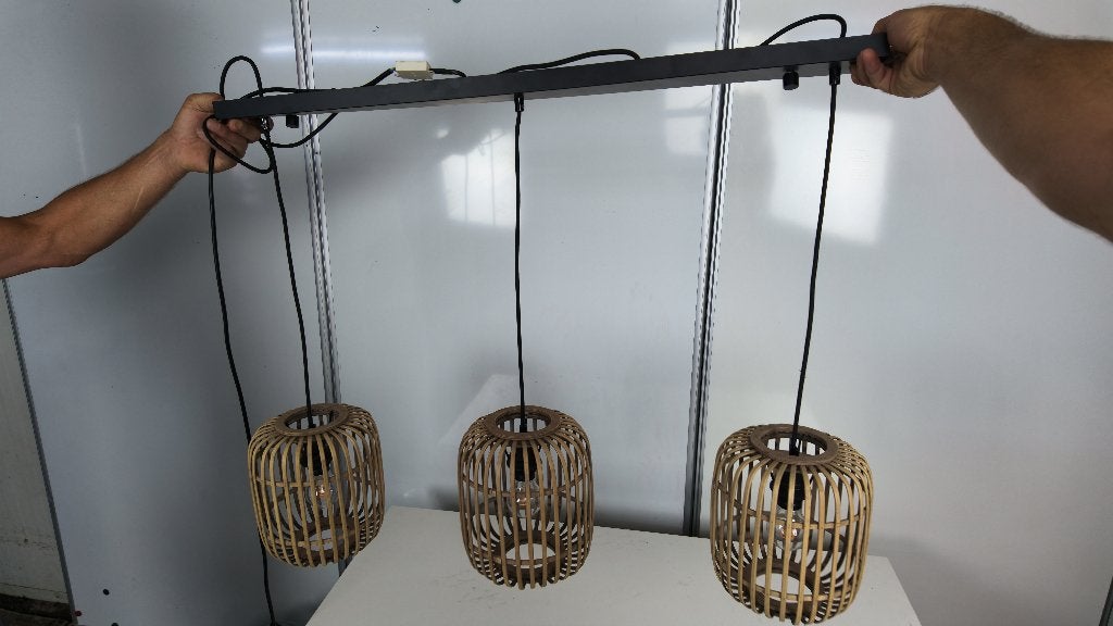 QAZQA Manila hanglamp Leen Bakker 3-lichts rotan, Ophalen, Gebruikt, Kwantum, Kwantum