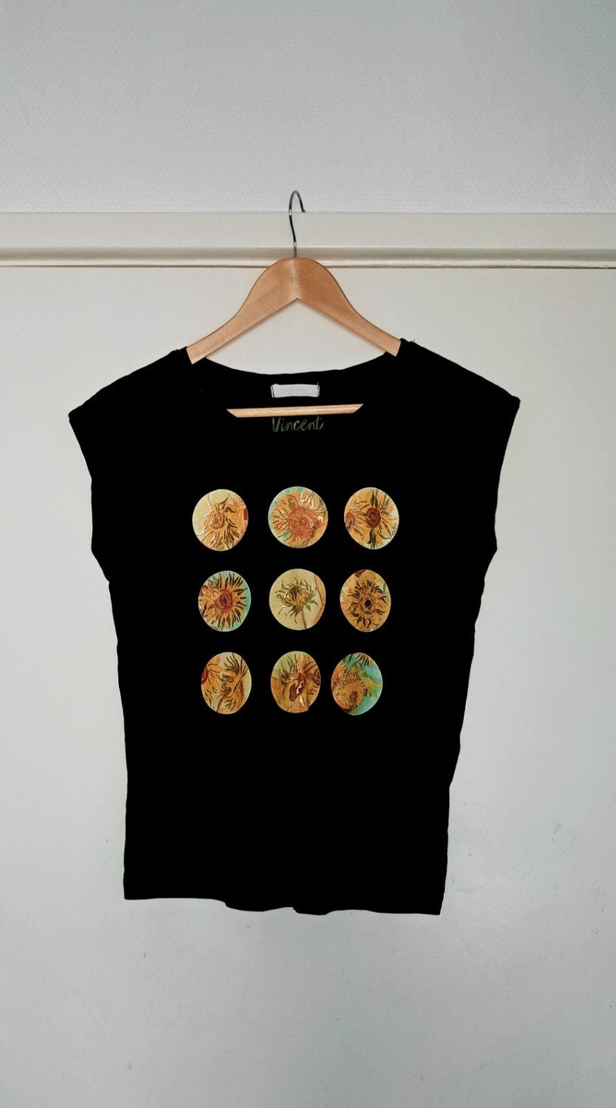 Vincent van Gogh Zonnebloemen T-shirt S/M, Zwart, Ophalen of Verzenden, Korte mouw, Maat 36 (S)