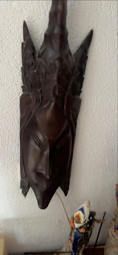 Uniek handgesneden houten masker - 57 cm, Ophalen of Verzenden