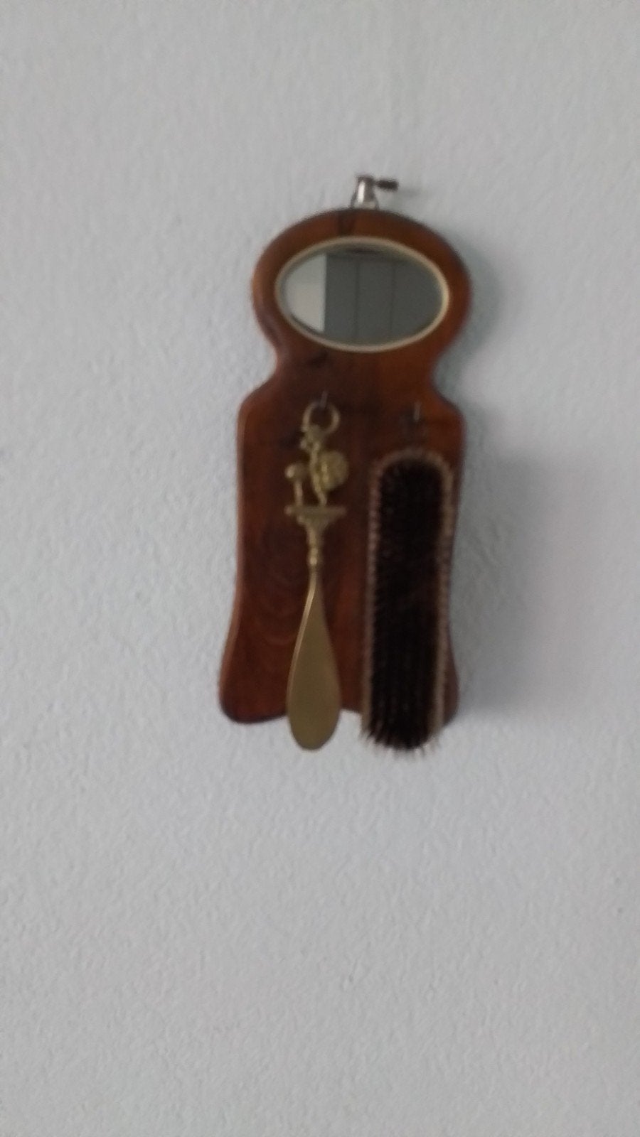Vintage schoenpoetsset met spiegel en schoenlepel, Ophalen of Verzenden