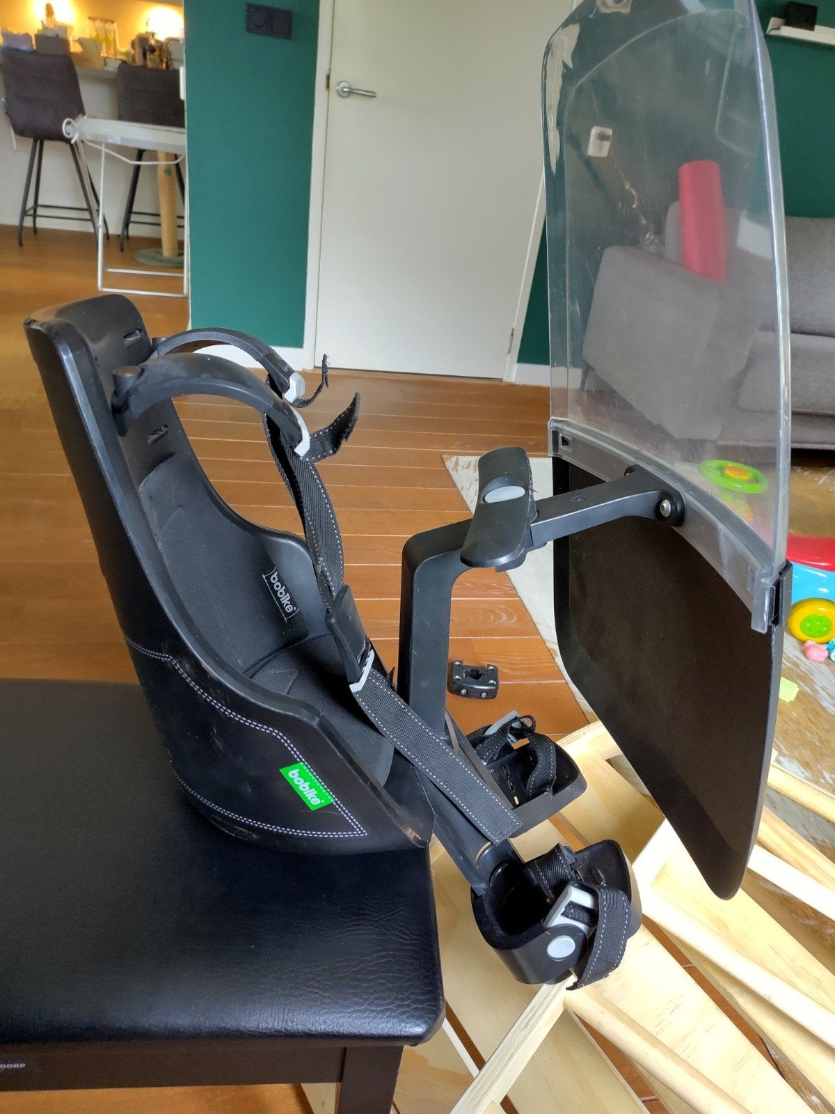 Bobike Exclusive Mini zwart fietszitje voorop met windscherm, Ophalen, Voorzitje, Bobike, 0 t/m 13 kg
