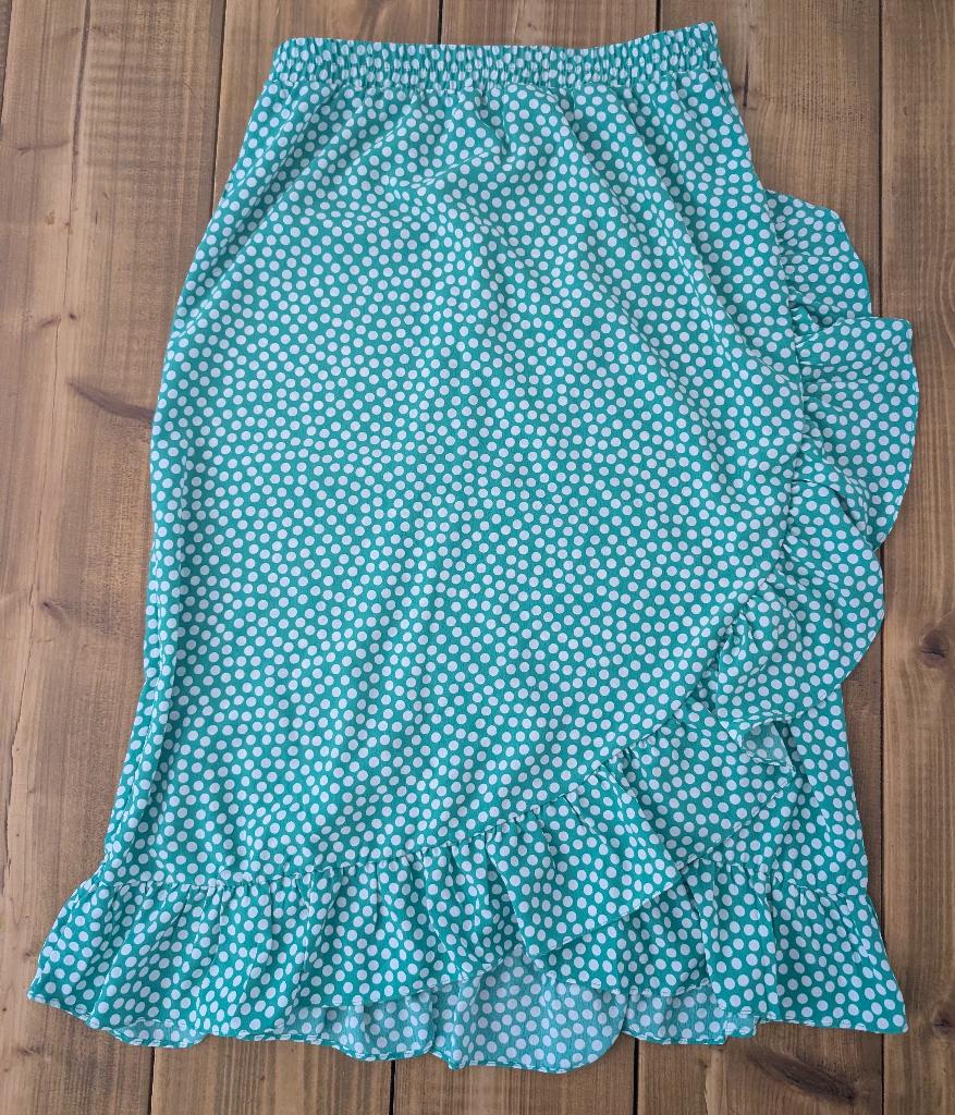 ONLY Groene Polkadot Rok met Ruches – Maat S, Kleding | Dames, Rokken, Ophalen of Verzenden, Zo goed als nieuw, Knielengte, Maat 36 (S)
