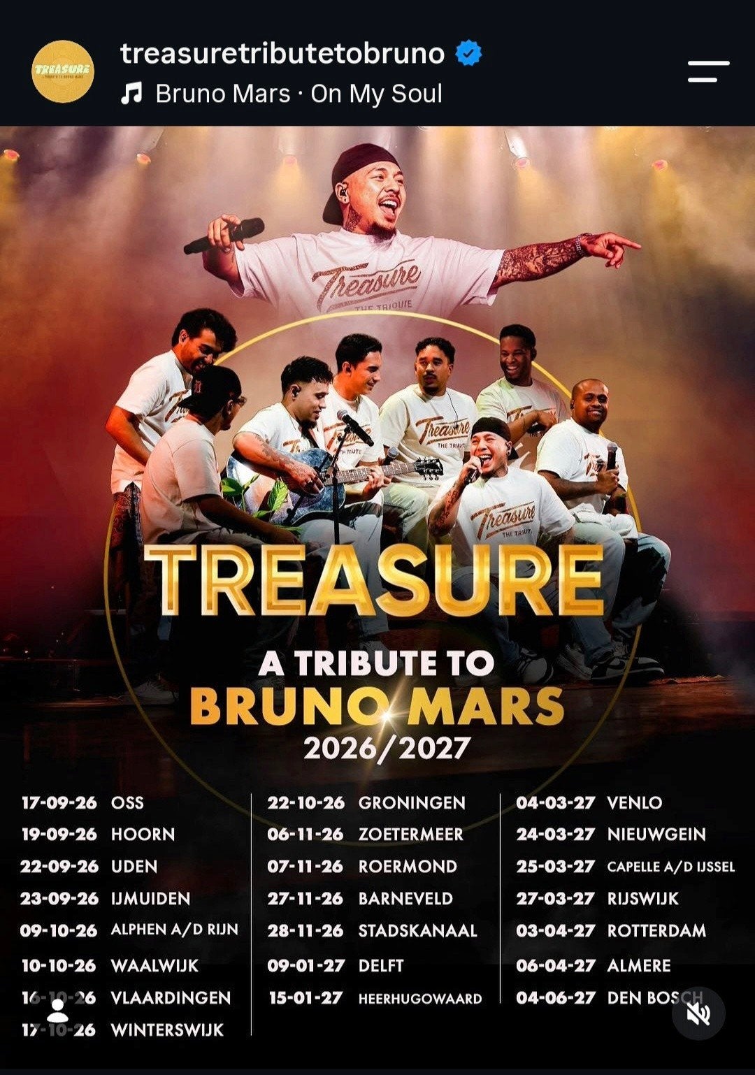 Treasure A Tribute to Bruno Mars 27/11 Barneveld, Tickets en Kaartjes, Twee personen