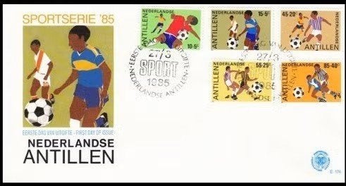Nederlandse Antillen 1985 - FDC E174 - Sport, voetbal, Ophalen of Verzenden