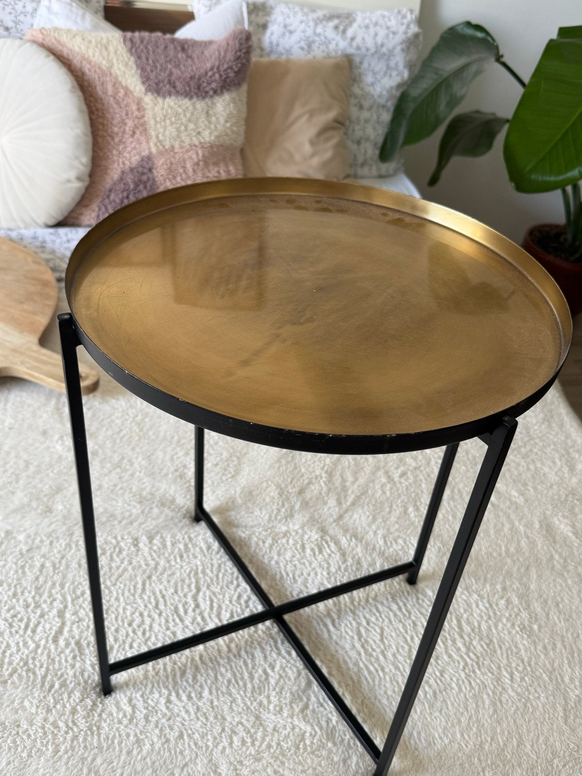 Karwei bijzettafel met inklapbare poten, Minder dan 55 cm, Gebruikt, Metaal of Aluminium, Rond