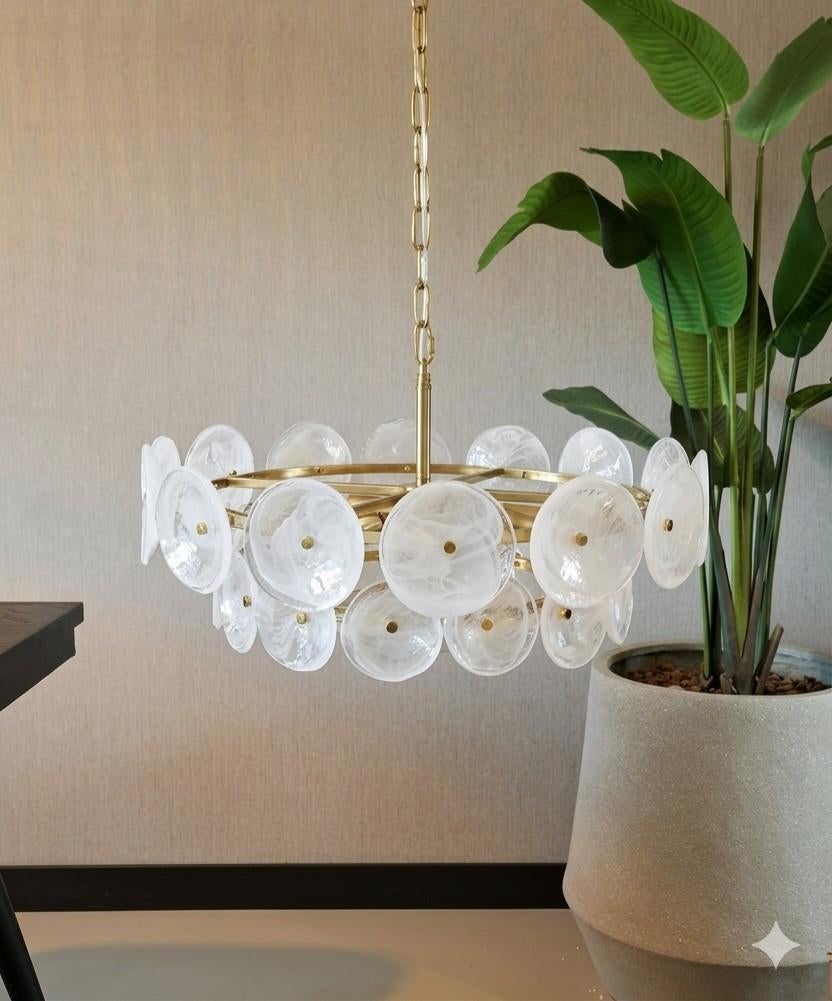 Hanglamp met schijven wit glas goud, art deco, Ophalen, Glas