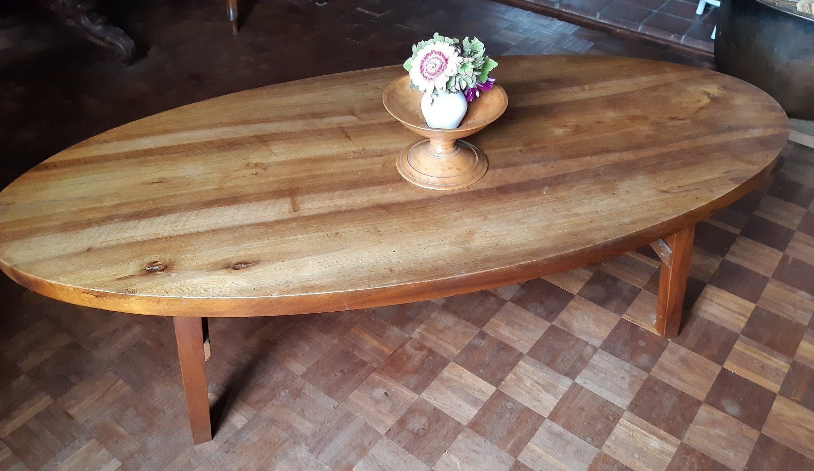 Ovale massief eikenhouten salontafel, Huis en Inrichting, Ophalen, Gebruikt, Eikenhout, 50 tot 100 cm