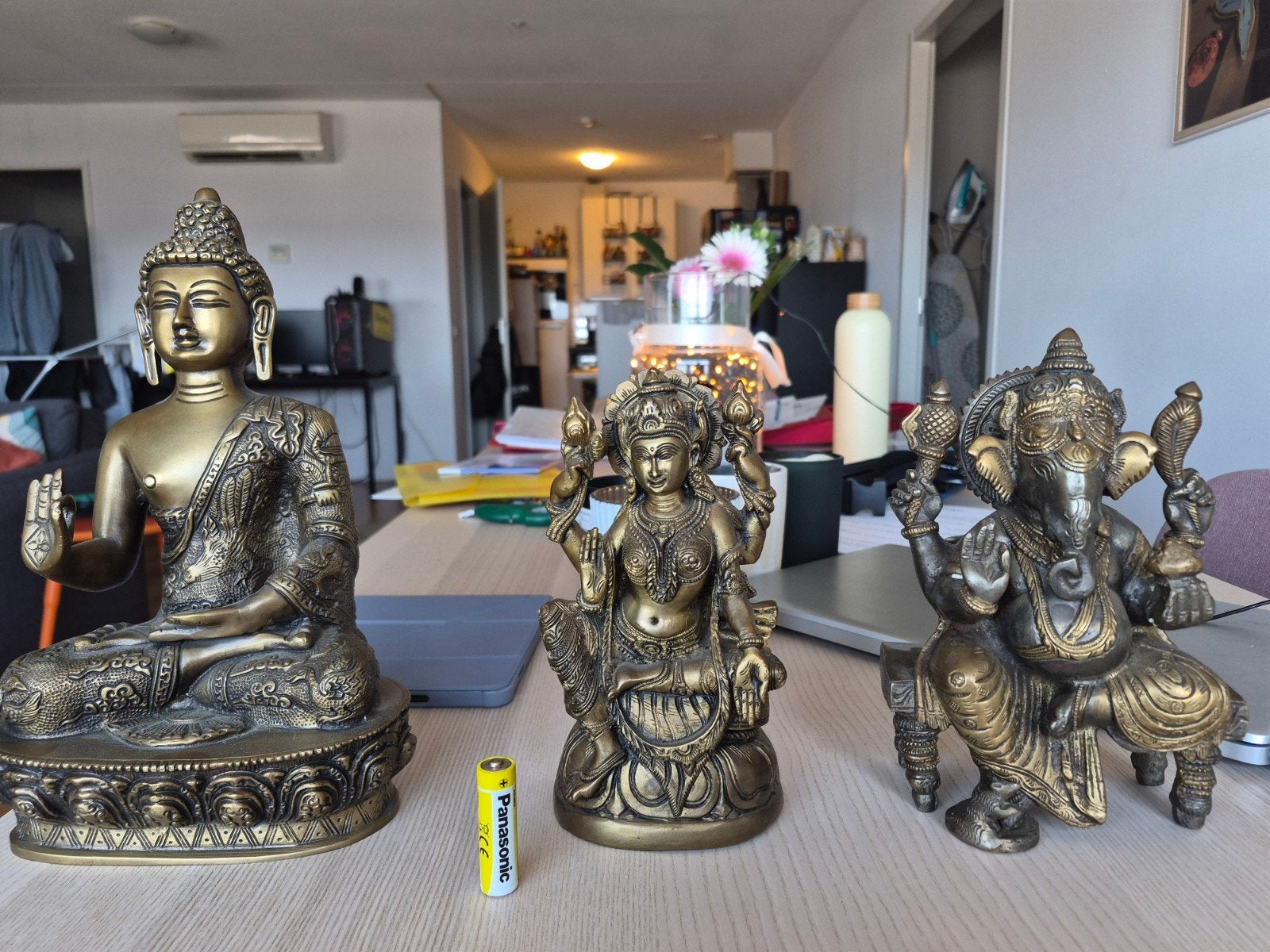 Set van 3 bronzen beelden: Boeddha, Krishna en Ganesha, Antiek en Kunst, Ophalen of Verzenden