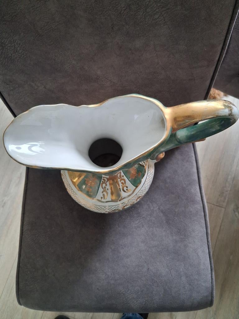 Ercan Porselein Handgemaakte Kan - Groen/Goud, Ophalen of Verzenden