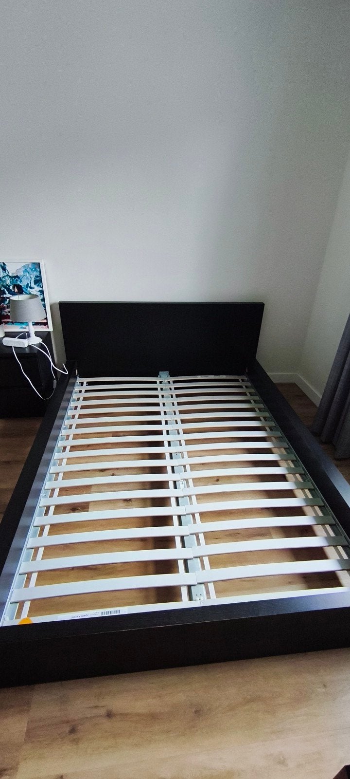Malm Bedonderstel, zwartbruin, 140x200cm + lattenbodem, Gebruikt, Zwart, Tweepersoons, Hout