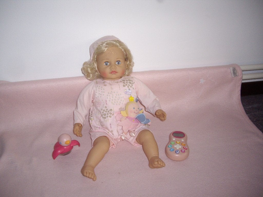 prachtige baby sunshine pop  met veel funties en acc, Kinderen en Baby's, Speelgoed | Poppen, Ophalen, Zo goed als nieuw, Babypop