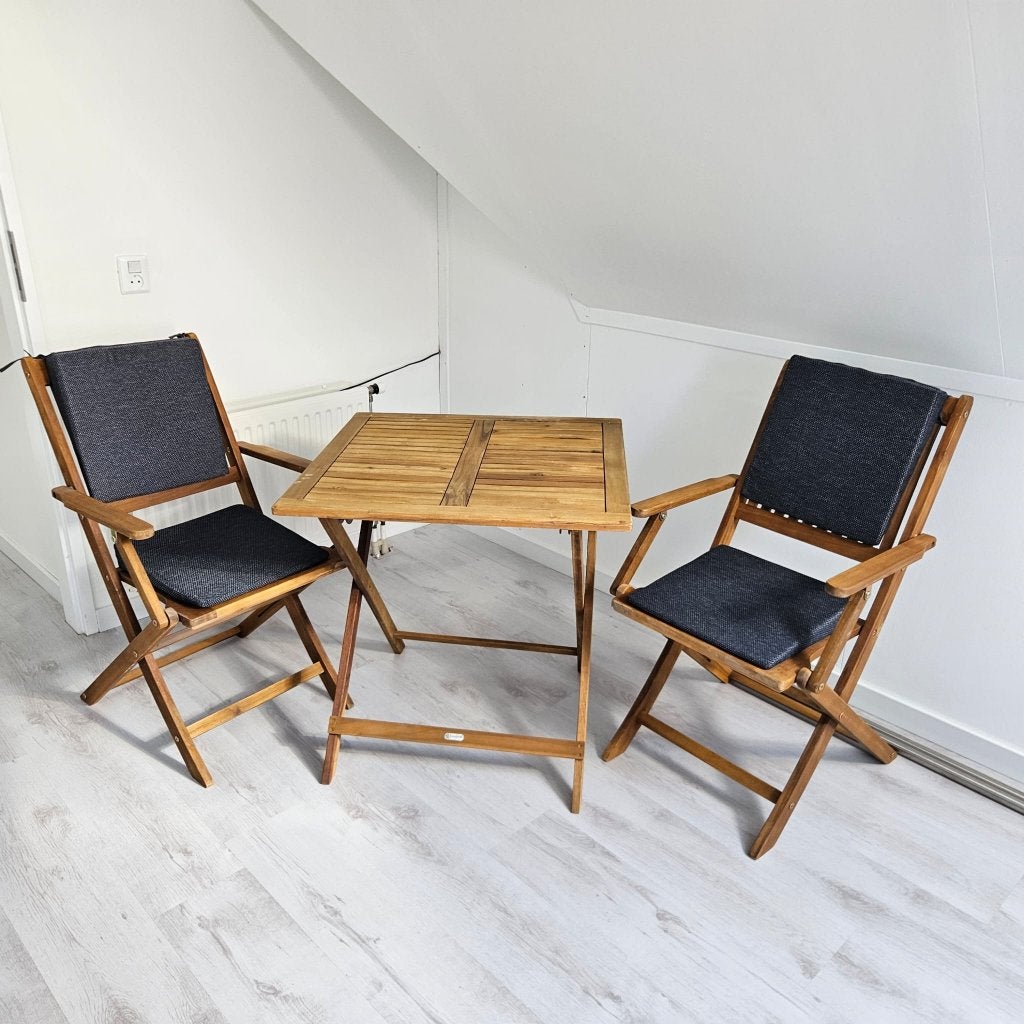 Houten bistro tuinset, Zo goed als nieuw, Tuinset, Hout, Eettafel