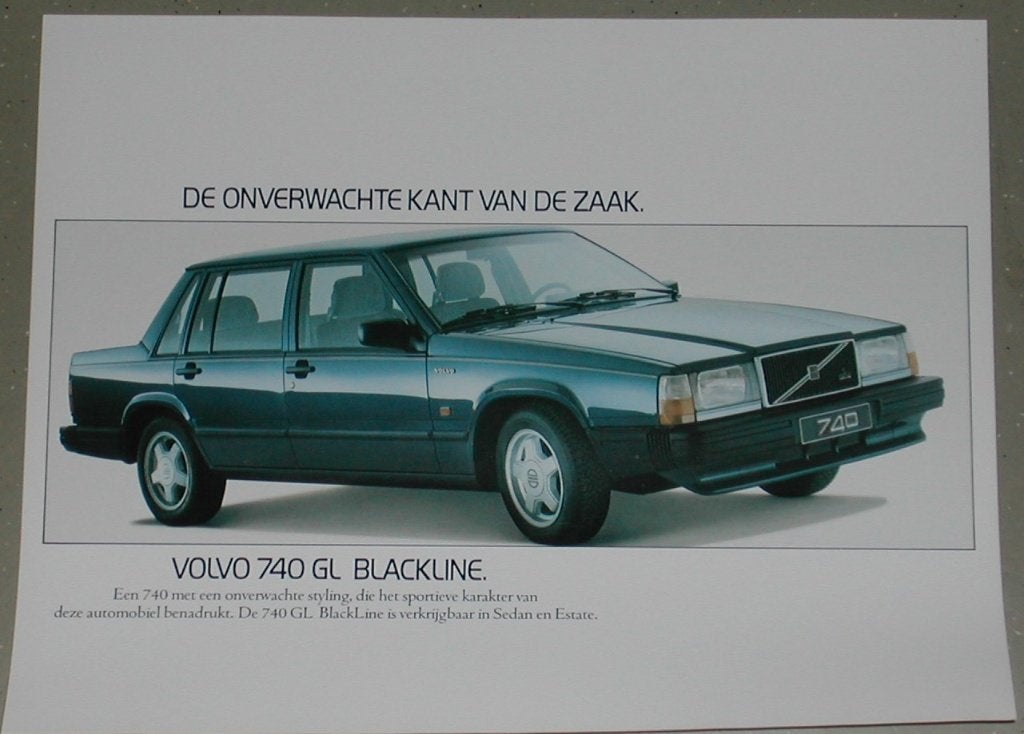 Folder . Flyer. Volvo 740 . Gl. Blackline . Nl 2 blz izgst., Ophalen of Verzenden, Zo goed als nieuw, Volvo