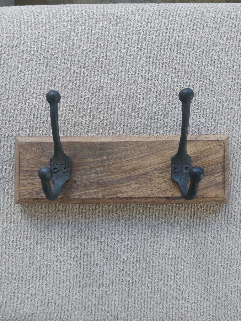 Kapstokje landelijke stijl met 2 haken, Ophalen of Verzenden, Hout, Wandkapstok, Minder dan 100 cm