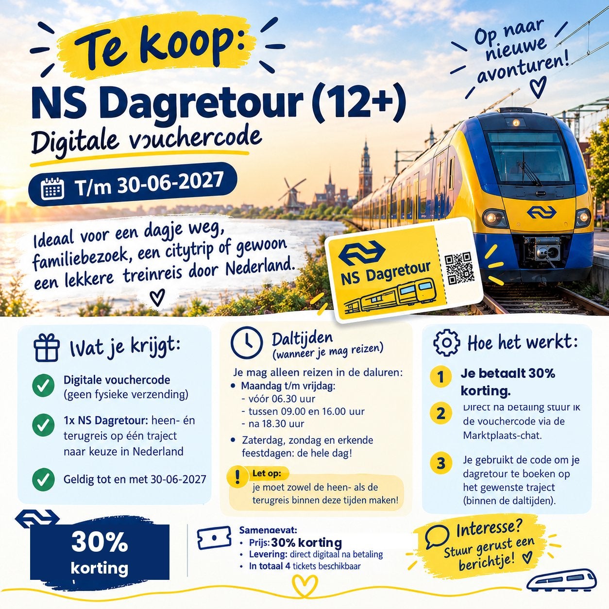 Te koop: NS Dagretour (12+) – Digitale vouchercode, Drie personen of meer