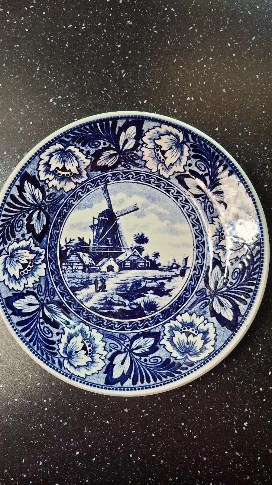 Vintage Delfts Blauw Wandbord met Molenlandschap, Ophalen of Verzenden