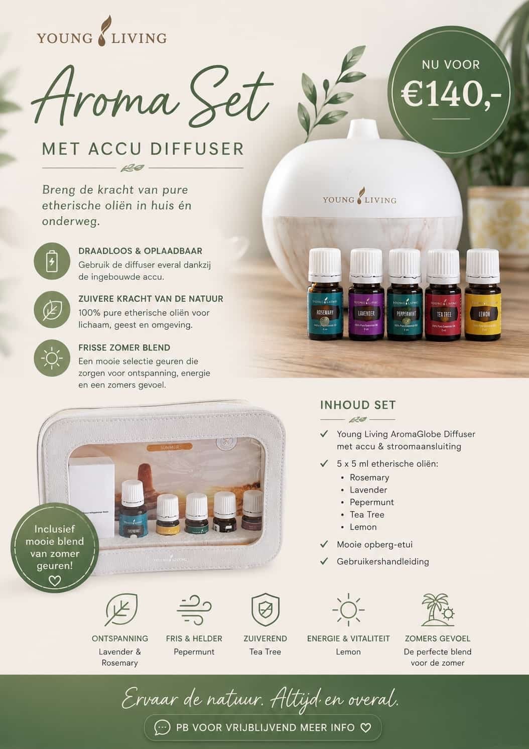 Young Living Aroma Set met Accu Diffuser en Oliën, Nieuw, Kunststof, Ophalen of Verzenden, Modern