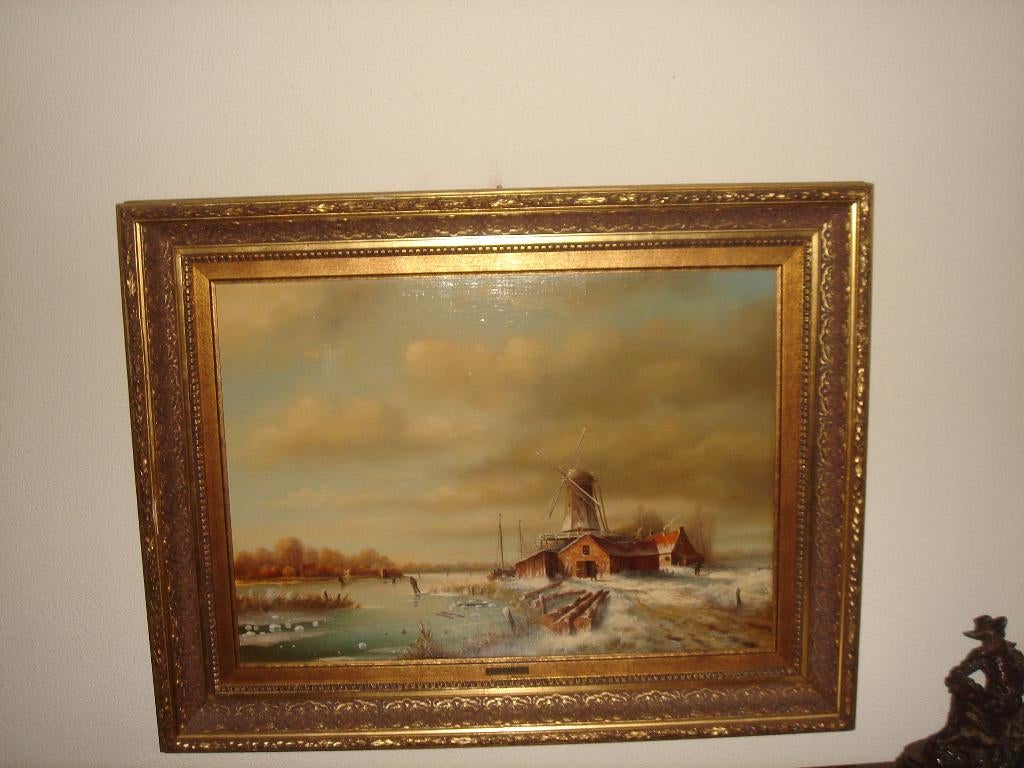 G.J.A van Reede (1929-1998), Large Winterlandscape., Antiek en Kunst, Kunst | Schilderijen | Klassiek, Ophalen of Verzenden