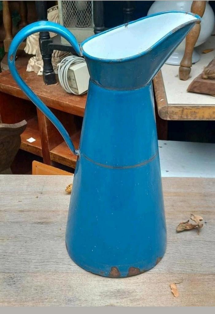 Vintage Turquoise Emaille Lampetkan Brocante, Antiek en Kunst, Antiek | Emaille, Ophalen of Verzenden