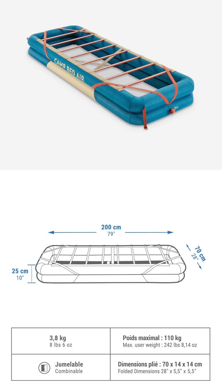 Quechua veldbed en matras, Ophalen of Verzenden, Zo goed als nieuw, 1-persoons