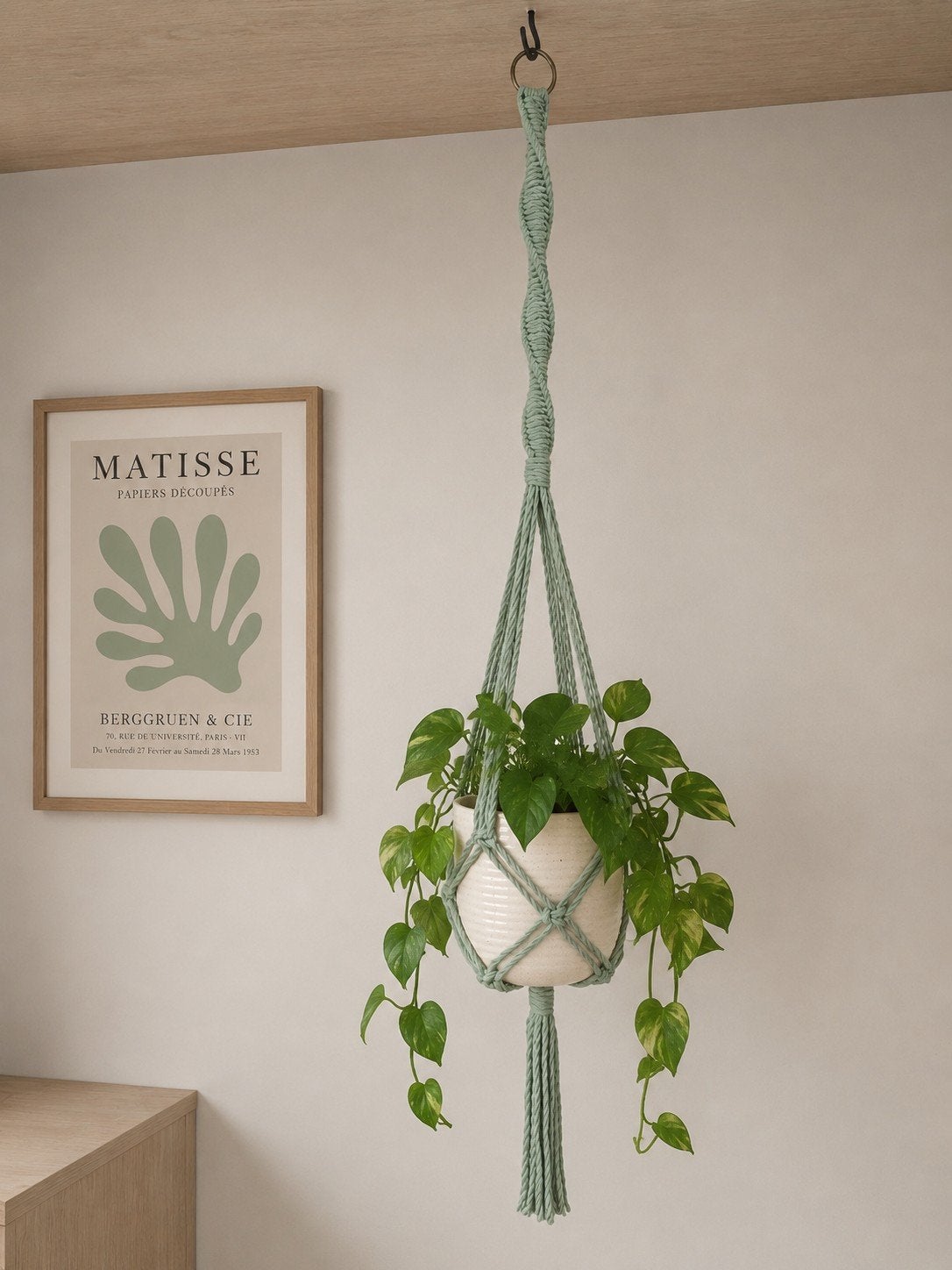 macramé plantenhanger, Ophalen of Verzenden, Nieuw, Groen