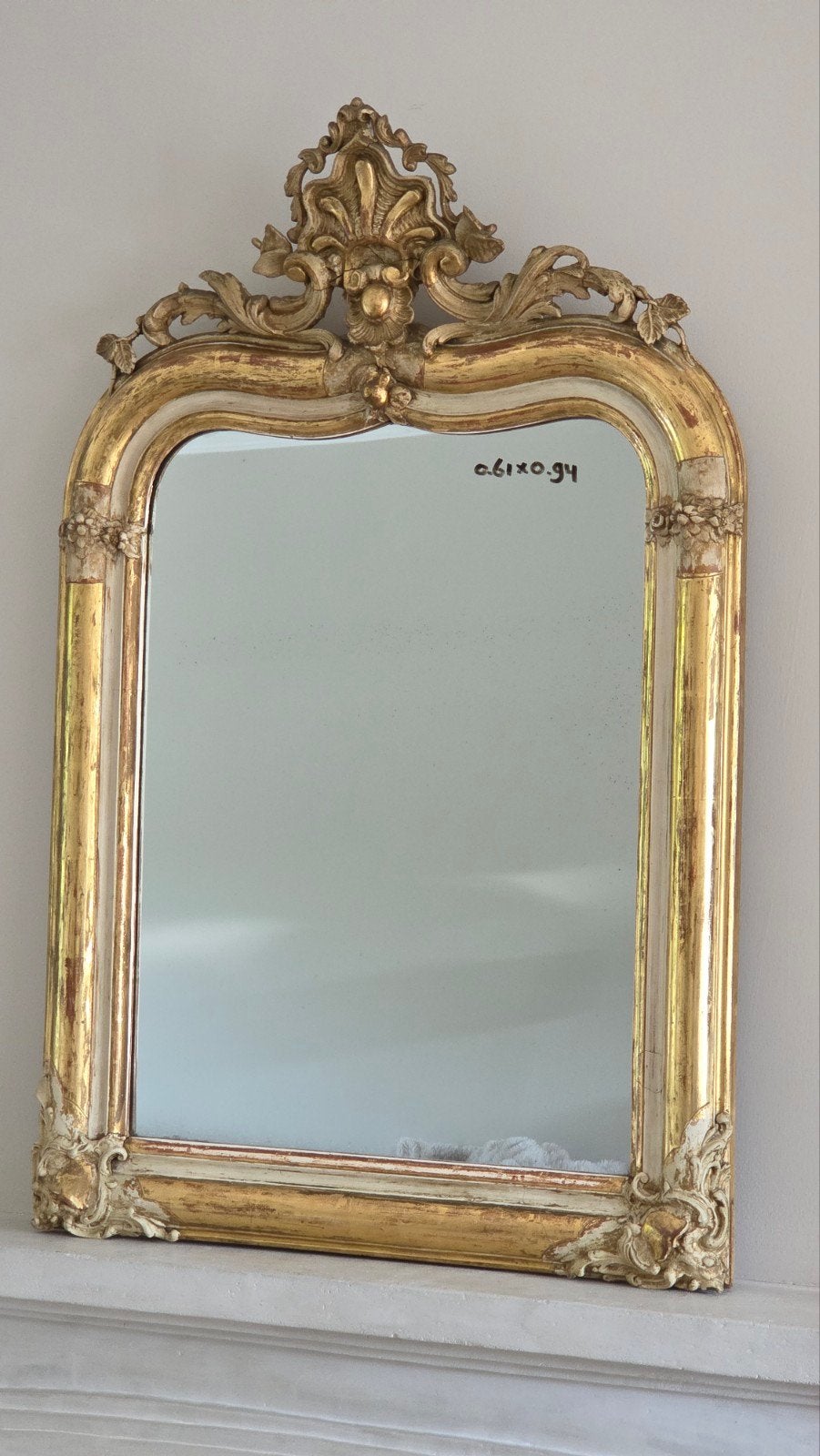 Antieke bladgouden spiegel...(0.61 x 0.94 hoog.), Antiek en Kunst, Ophalen of Verzenden, Rechthoekig, 50 tot 100 cm