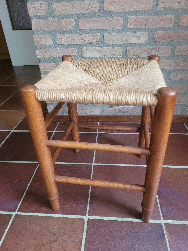 Vintage Rieten Krukje Jaren 60 | Charlotte Perriand Stijl, Ophalen, Gebruikt, Hout