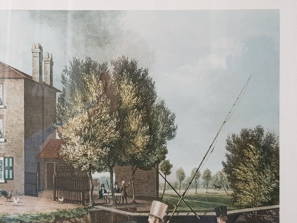 Bottom fishing mooie antieke ingelijste prent uit Engeland., Ophalen of Verzenden