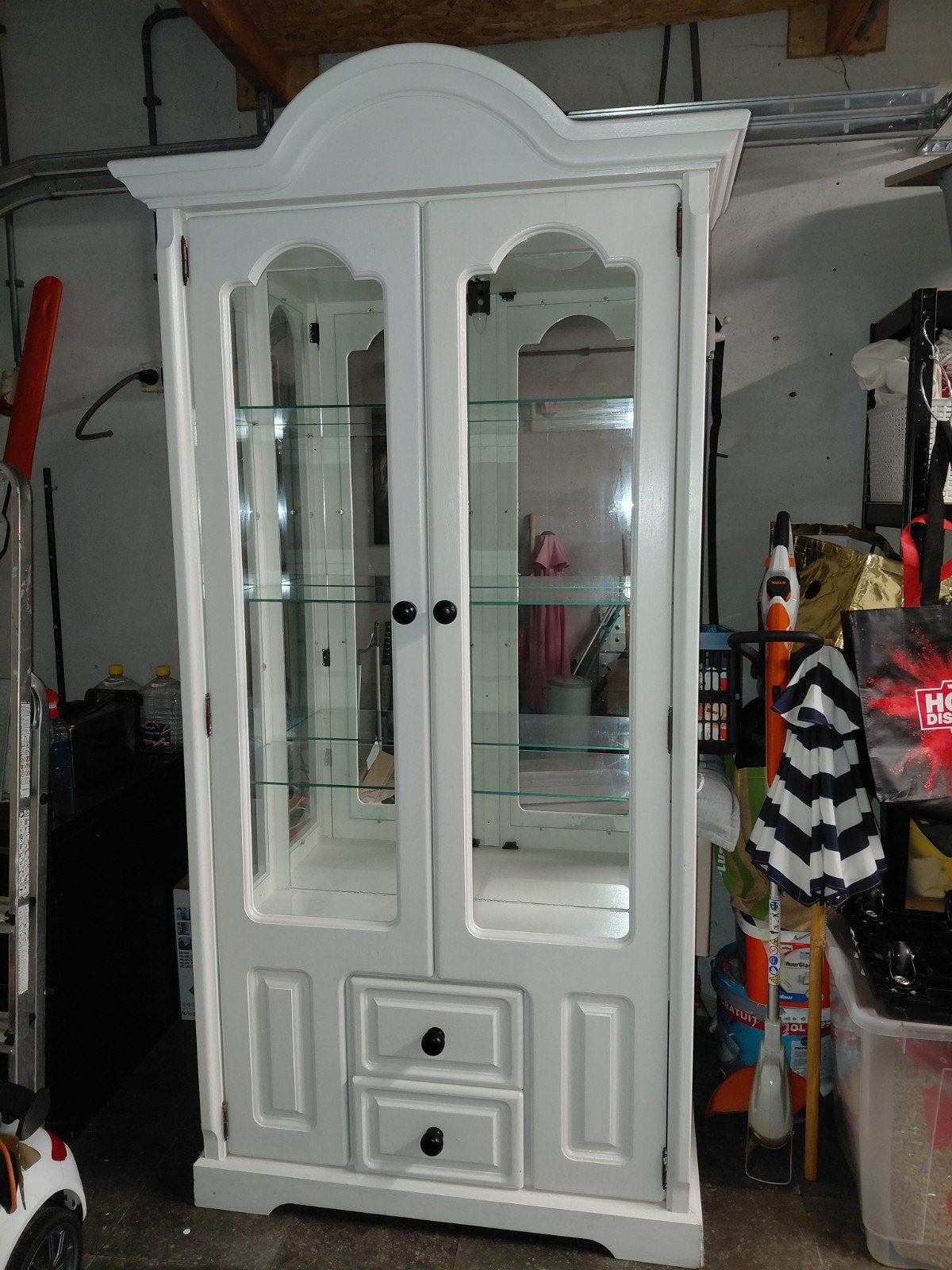 Witte vitrinekast met glas, Ophalen, Gebruikt, Klassiek, Met lade(s)
