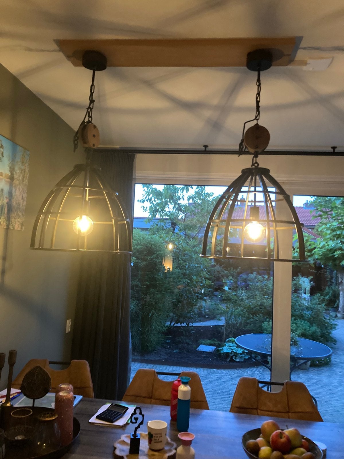 Plafondlamp met 2 kappen, Ophalen, Gebruikt, 100 cm, Dimbaar