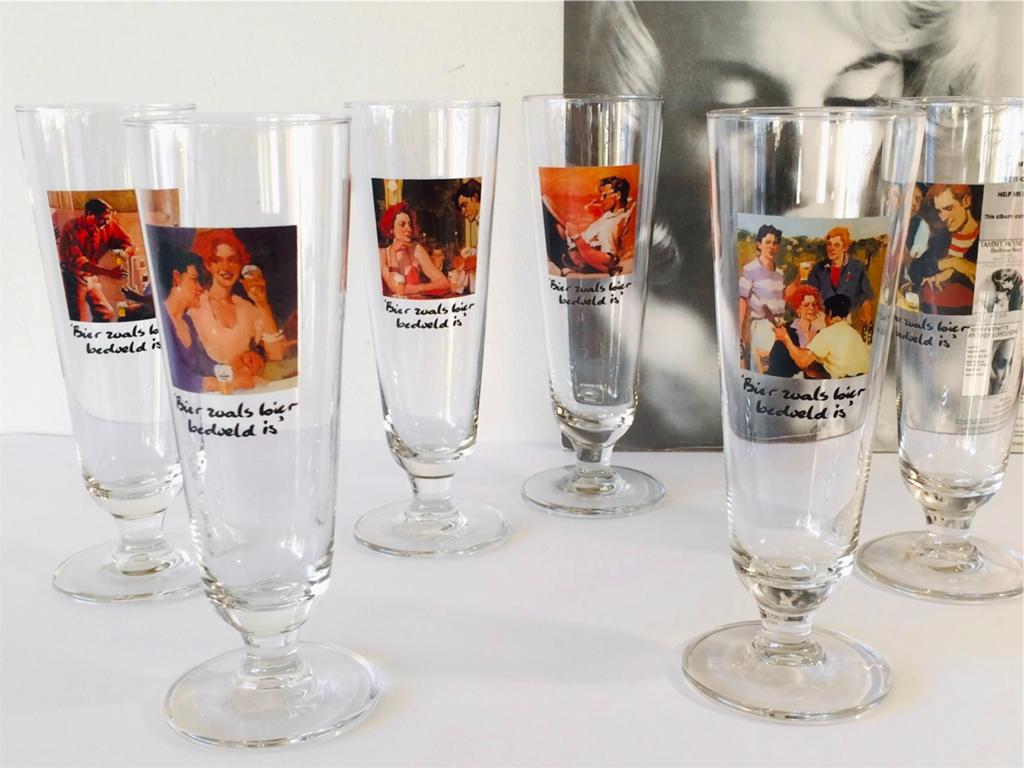 6 Nieuwe Vintage Heineken Bierglazen met complete toebehoren, Ophalen, Nieuw, Bierglas