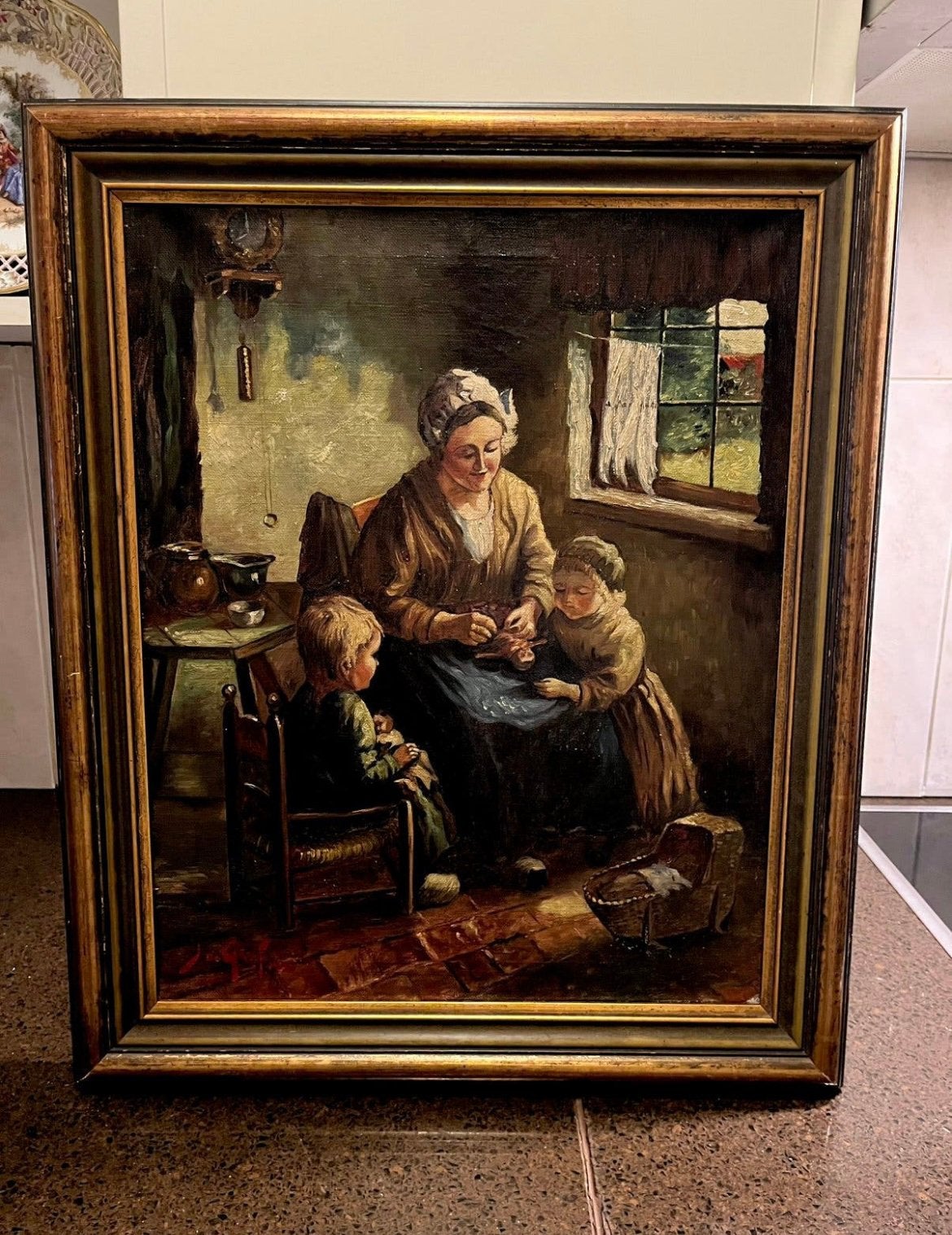 Antiek olieverf buren leven schilderij, Antiek en Kunst, Ophalen