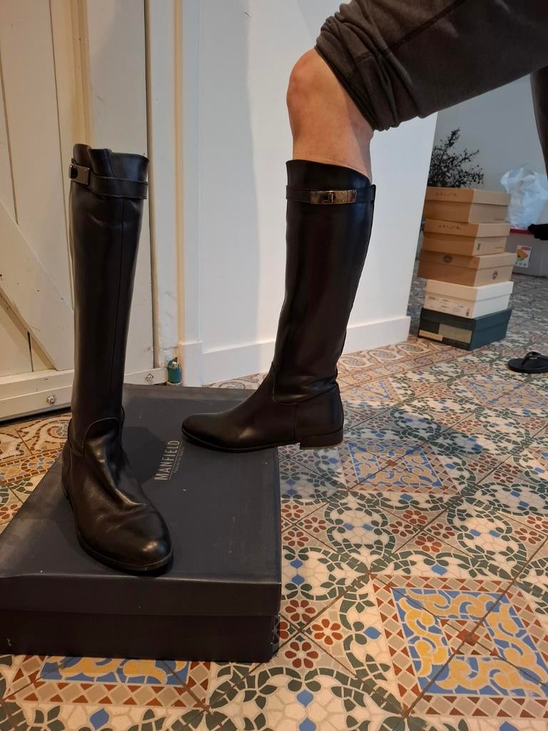 Manfield Zwarte Leren Hoge Laarzen Maat 38, Hoge laarzen, Zwart, Ophalen of Verzenden, Manfield