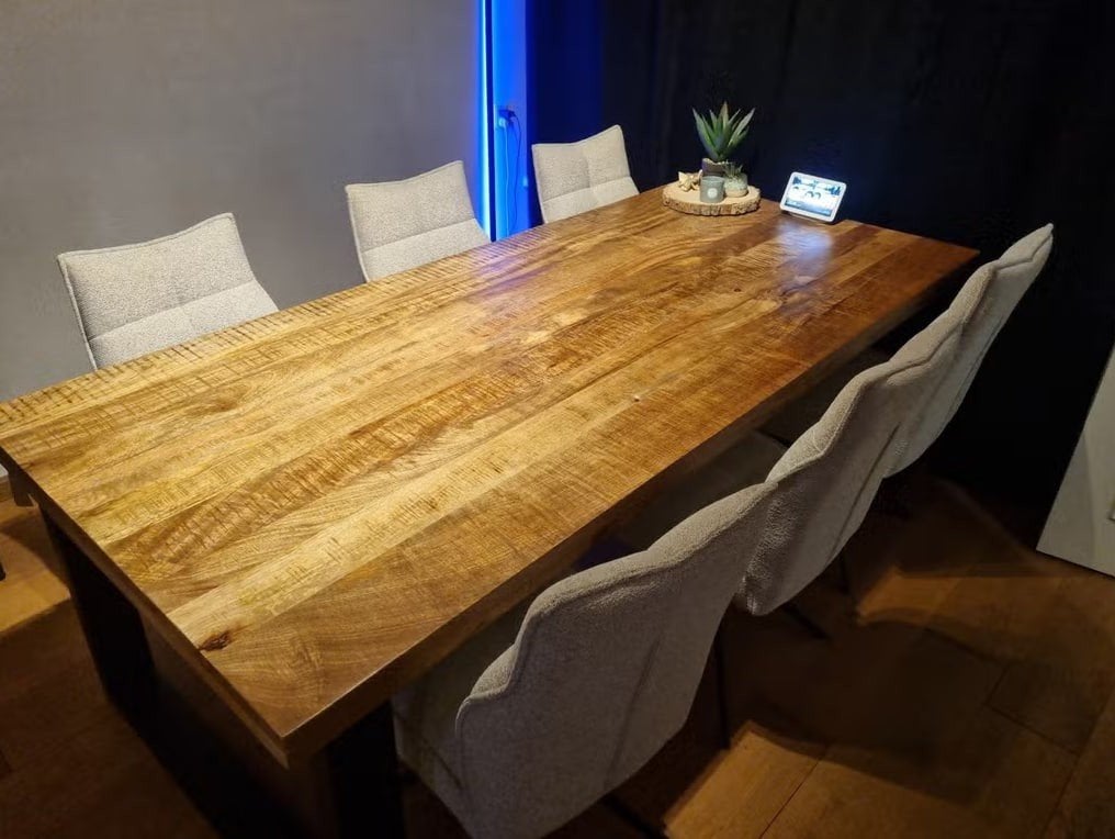 Massief mangohouten eettafel BODI 220x100 cm - U-poot, Huis en Inrichting, 100 tot 150 cm, Modern, Industrieel, 200 cm of meer