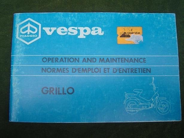 Vespa Grillo operating maintenance manual instructie boekje, Ophalen of Verzenden, Gebruikt