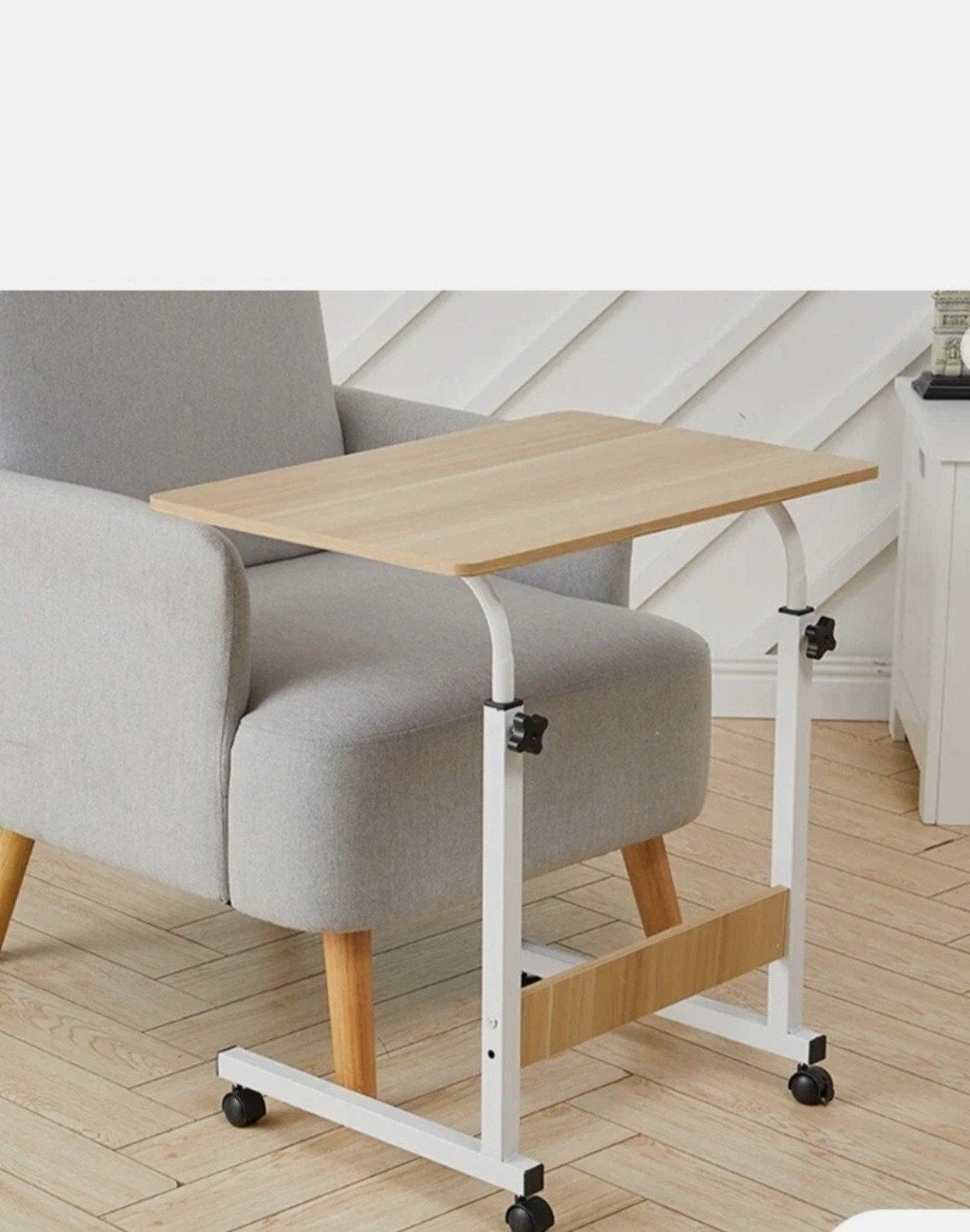 Verstelbare bijzettafel op wielen - hout en metaal, Ophalen, Hout, Gebruikt, Modern