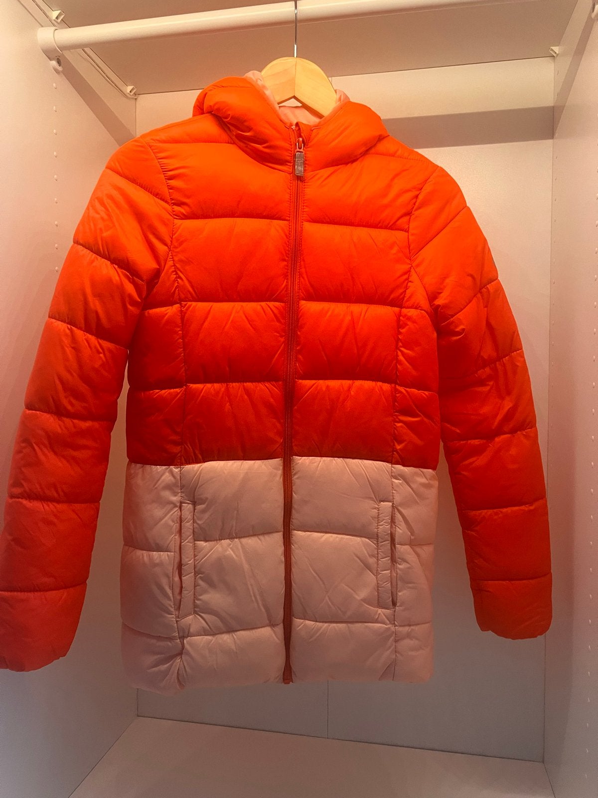 Hema T*DAY gewatteerde jas oranje/lichtroze maat 158/164, Ophalen of Verzenden, Zo goed als nieuw, Meisje, Jas