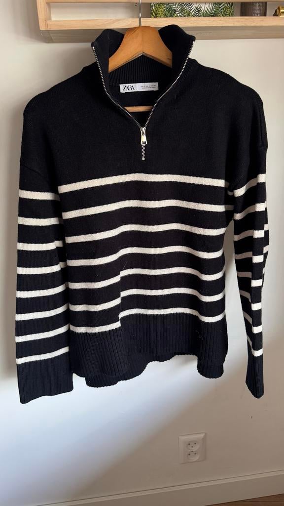 Zara gestreepte trui met rits, Ophalen, Zo goed als nieuw, Maat 36 (S), Blauw