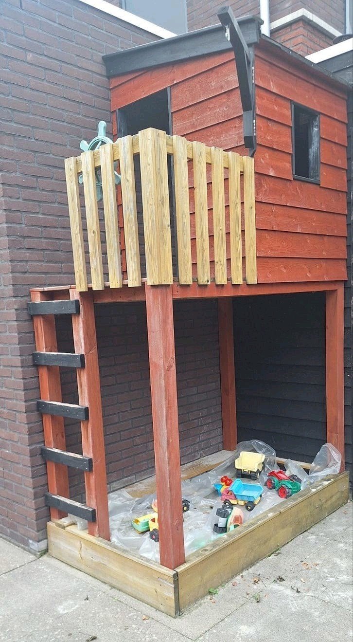 Gratis!! Houten speelhuisje met zandbak voor kinderen, Ophalen, Gebruikt, Hout