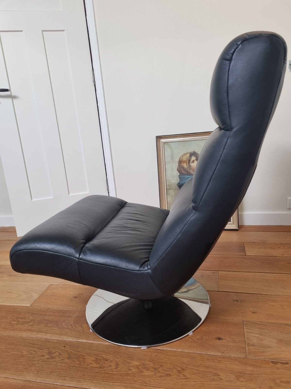 Design draaifauteuil zwart leer - Montel, Ophalen, Gebruikt, Zwart, Leer