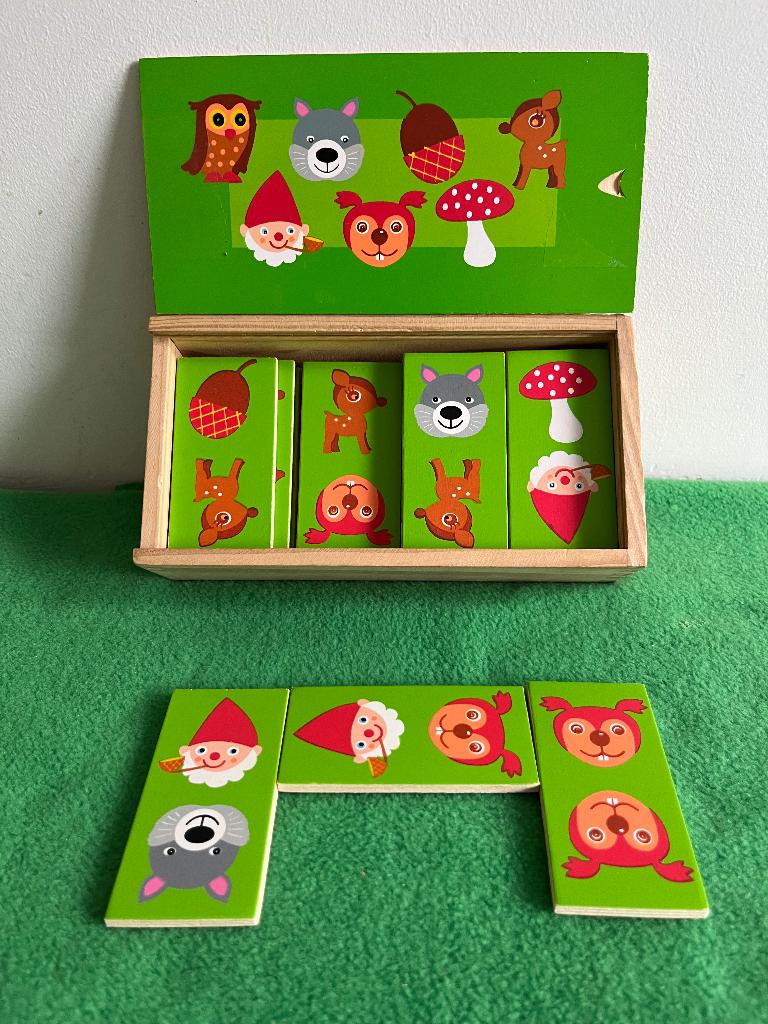 Houten domino (paddestoel, kabouters enz), Kinderen en Baby's, Speelgoed | Educatief en Creatief, Ophalen of Verzenden, Zo goed als nieuw