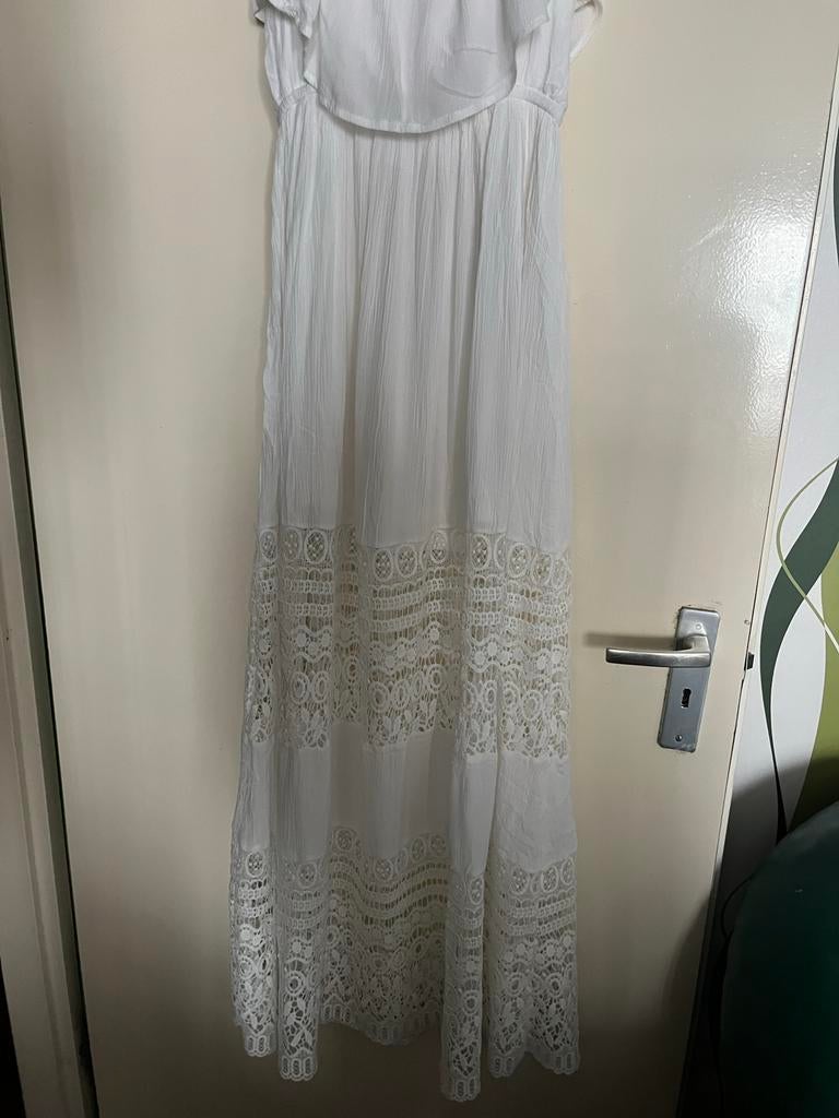 Tally Weijl Witte Maxi Jurk met Kant - Maat S(36), Wit, Ophalen of Verzenden, Zo goed als nieuw, Maat 36 (S)