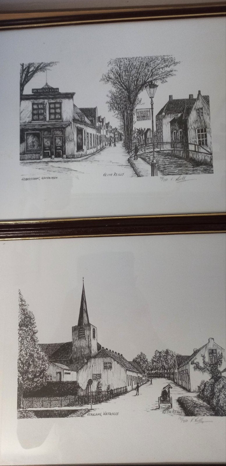 2x Keith Kelly Prenten: Kerklaan en Herenstraat Wateringen, Ophalen of Verzenden, Print, Prent, Ingelijst