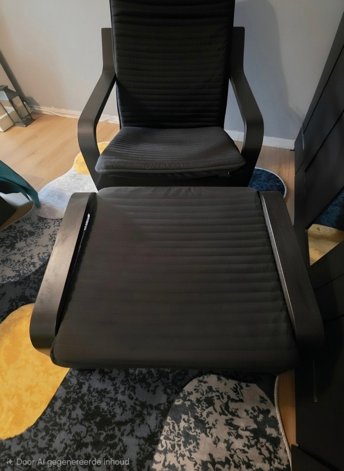 IKEA Poäng fauteuil met voetenbank - Zwart, Ophalen, Hout, Gebruikt, Modern, Scandinavisch