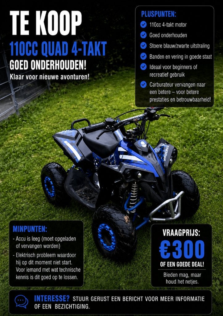 Qoud, Fietsen en Brommers, Minibikes, Midibikes en Pitbikes, Ophalen, Gebruikt, Overige typen, 110 cc