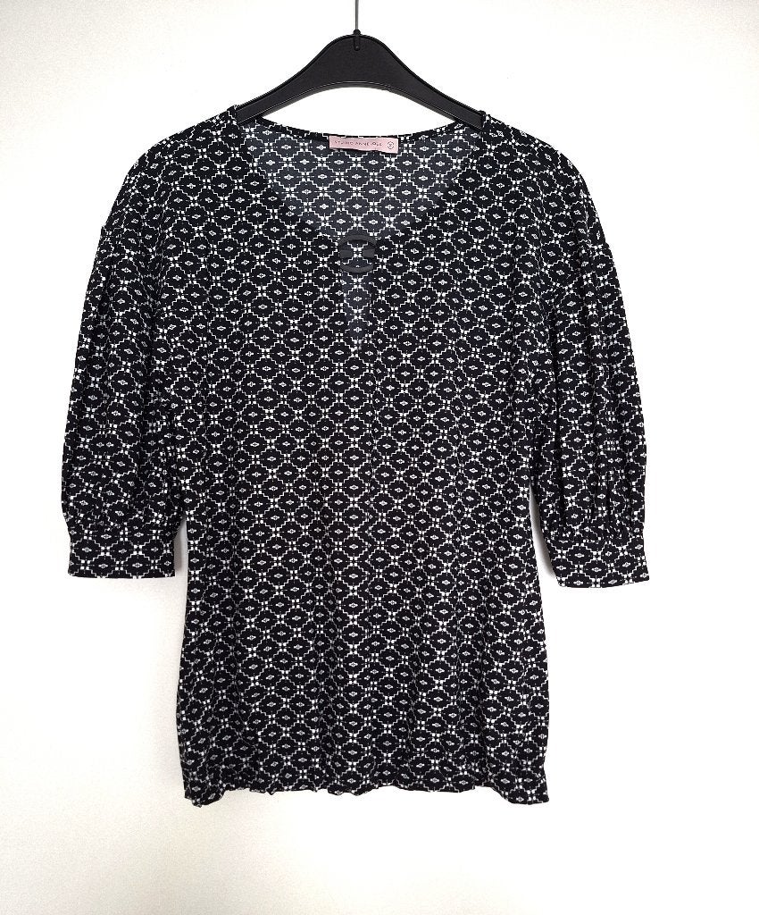 Blouse met pofmouw - zwart/wit - STUDIO ANNELOES - Maat S, Ophalen of Verzenden, Zo goed als nieuw, Maat 36 (S), Overige kleuren