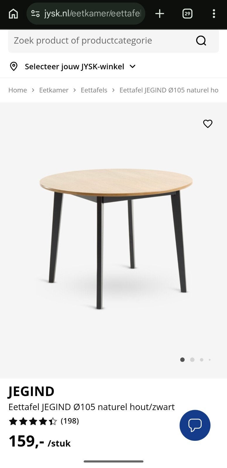 Ronde eettafel met houten blad en zwarte poten, Gebruikt, 50 tot 100 cm, 100 tot 150 cm, Modern, Scandinavisch